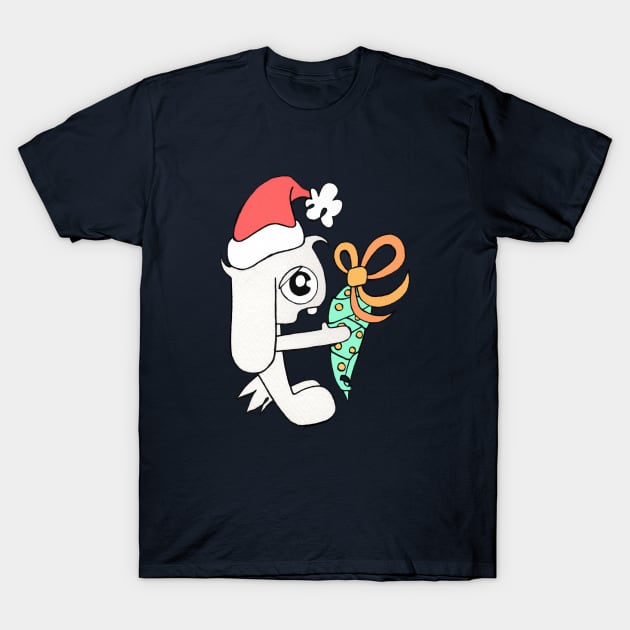 Bunny Christmas Present T-Shirt by badlydrawnbabe